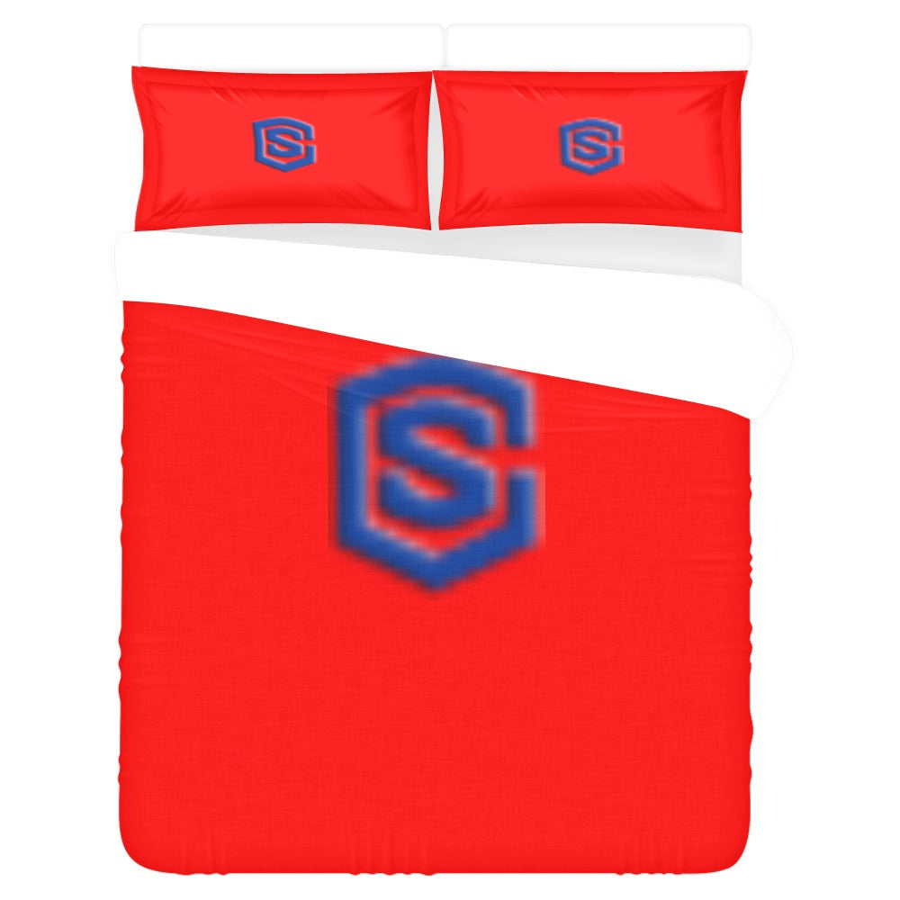 Red 3-Piece Bedding Set (1 Duvet Cover 86"x70"; 2 Pillowcases 20"x30")(One Side) wtih Blue Logo 3-Piece Bedding Set (1 Duvet Cover 86"x70"; 2 Pillowcases 20"x30")(One Side)