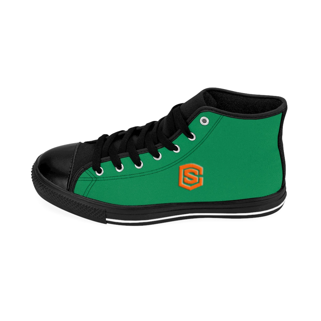 green Men's High-top Sneakers - orange logo
