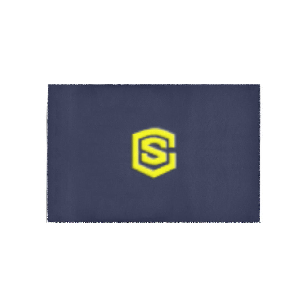 Blue Area Rug Yellow Logo Area Rug 5' x 3.2'