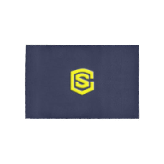 Blue Area Rug Yellow Logo Area Rug 5' x 3.2'