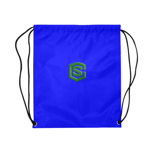Blue Drawstring Bags Large With Green Logo Drawstring Bags (Model 1604) (Large)