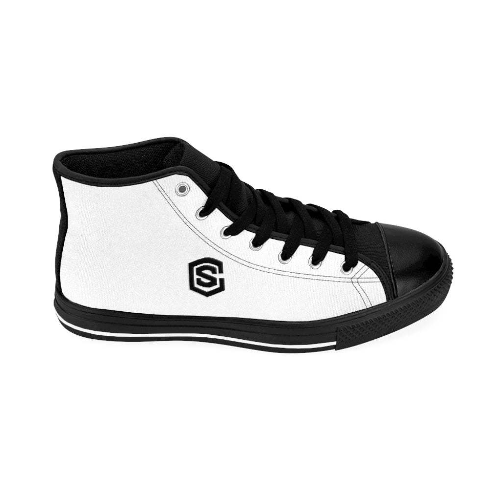 white Men's High-top Sneakers - black logo