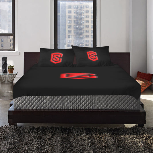Black Duvet Cover Red Logo 3-Piece Bedding Set (1 Duvet Cover 86"x70"; 2 Pillowcases 20"x30")(One Side)