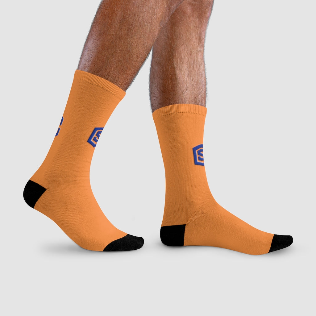 orange Sublimation Crew Socks (EU) Blue Logo