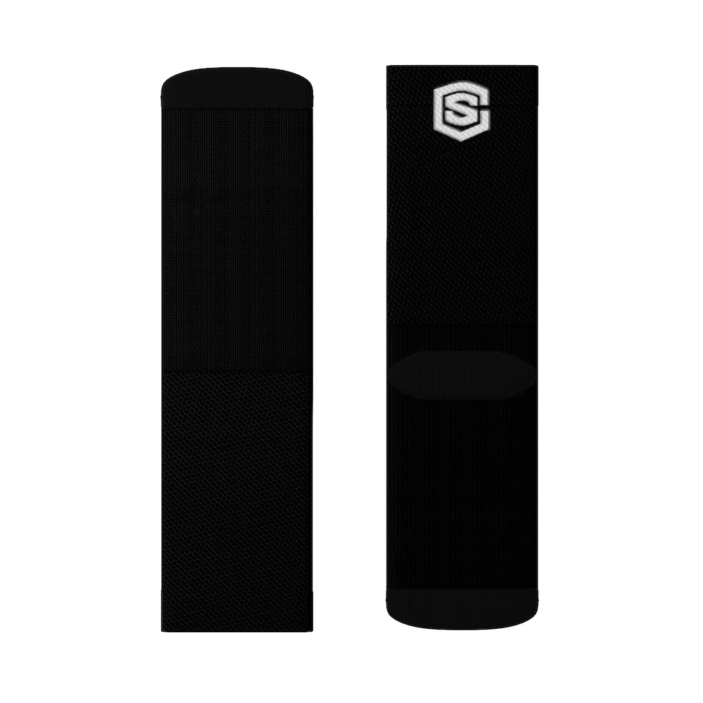 Black Sublimation Socks White Logo