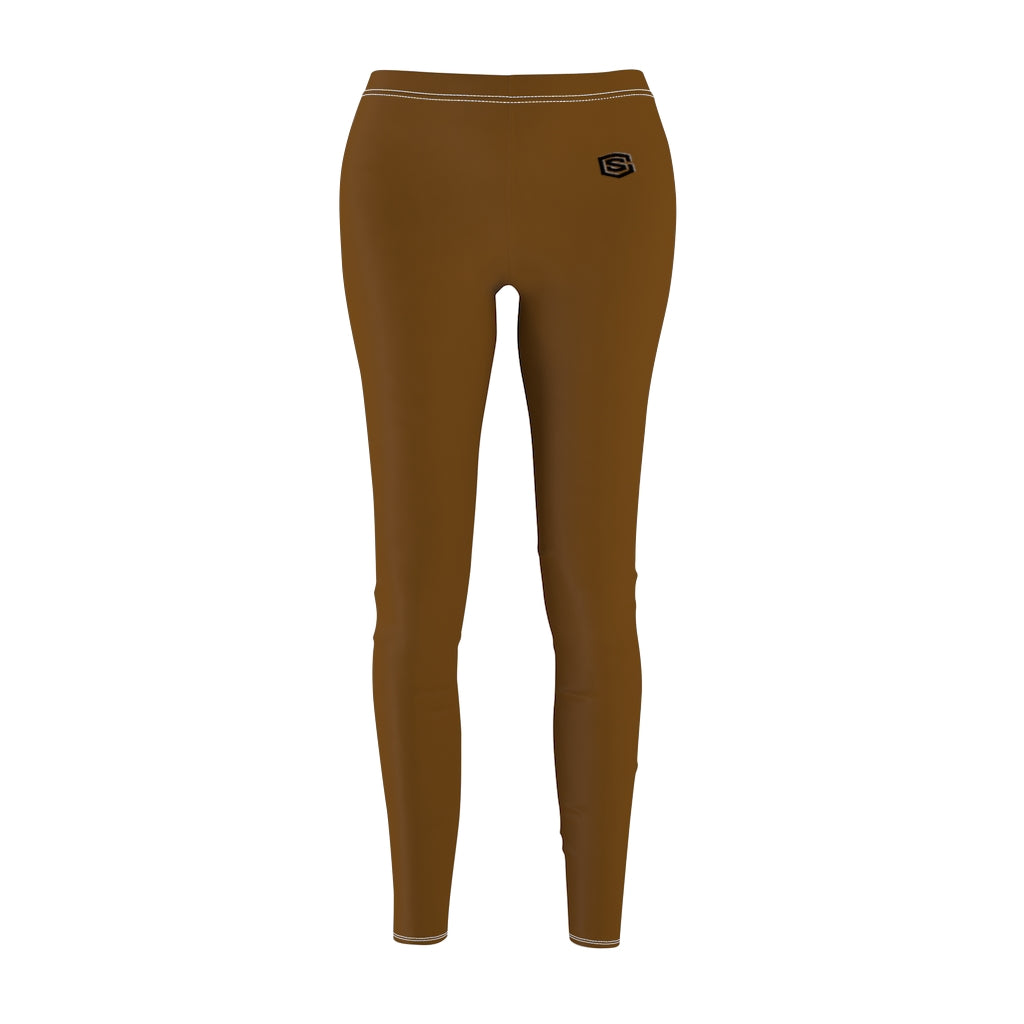 Brown Women's Cut & Sew Casual Leggings Black logo