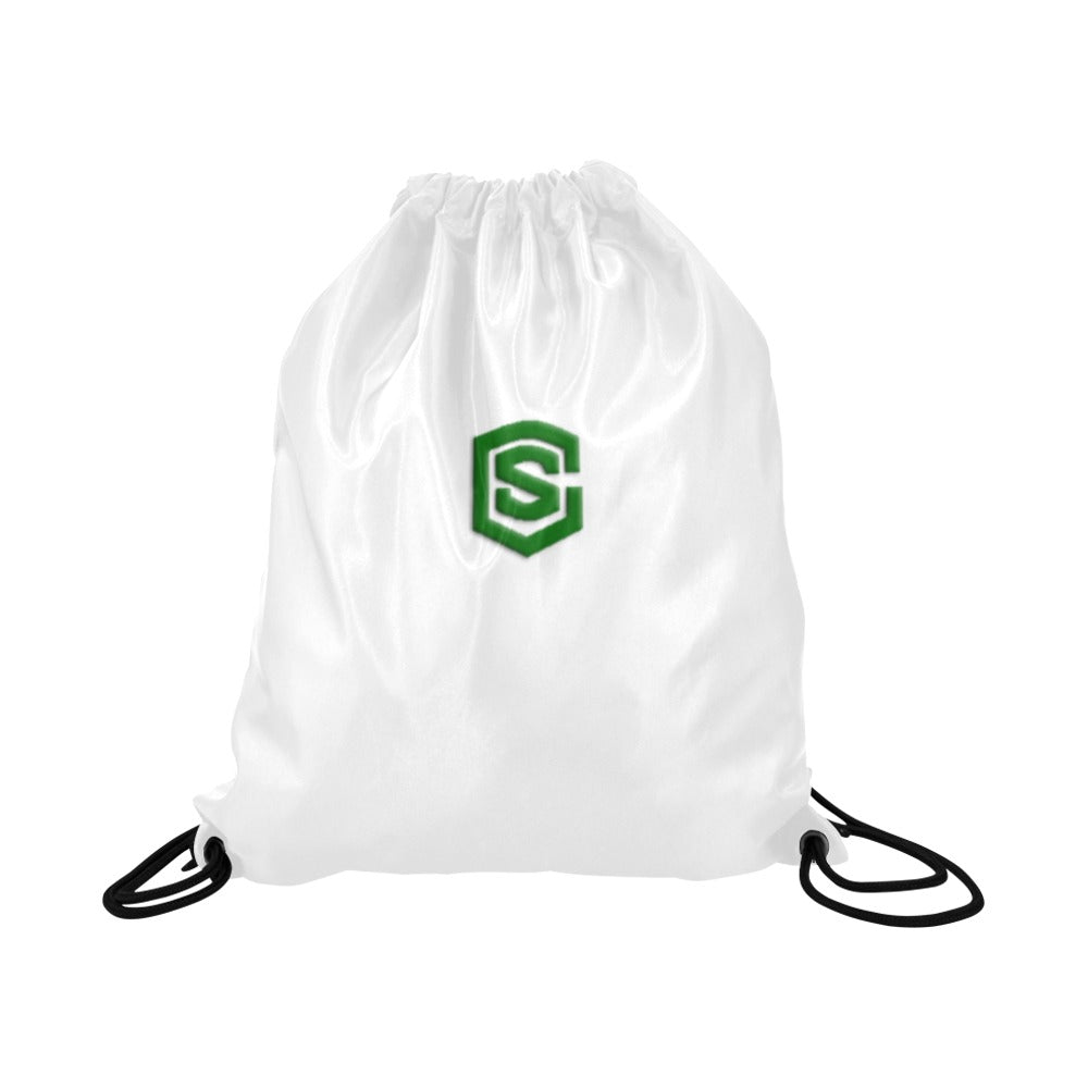 White Drawstring Bags Large With Green Logo Drawstring Bags (Model 1604) (Large)
