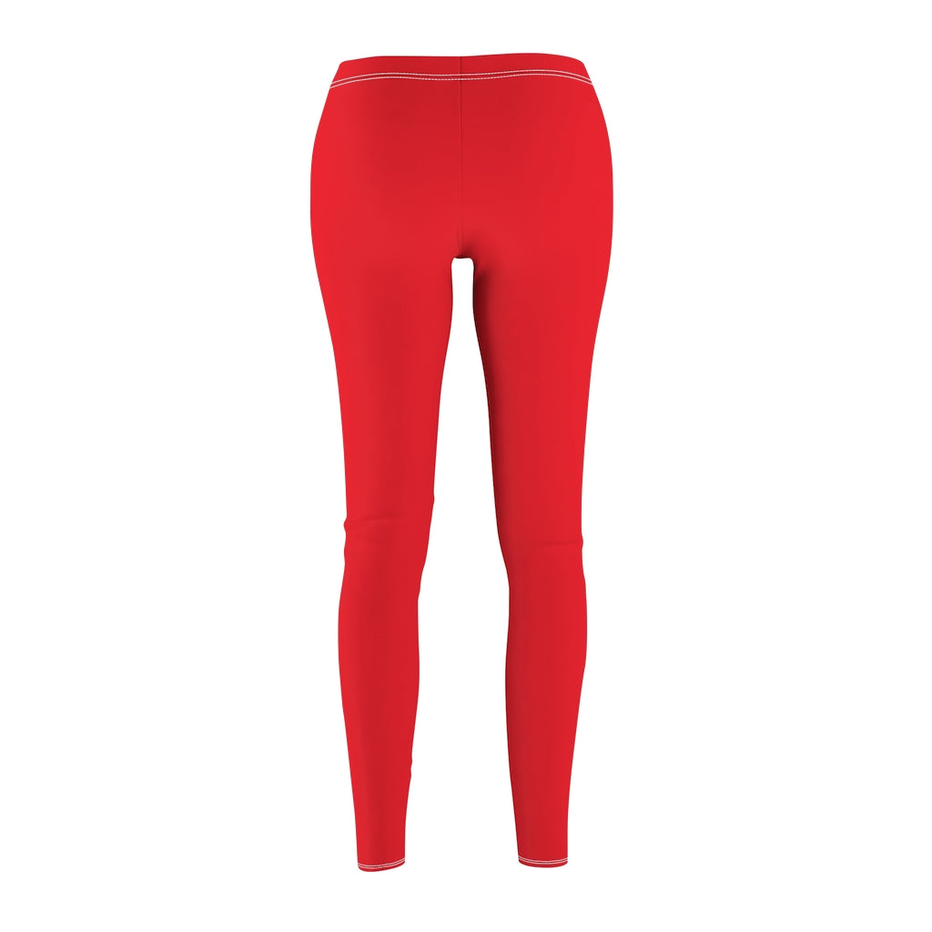 Red Women's Cut & Sew Casual Leggings Black logo