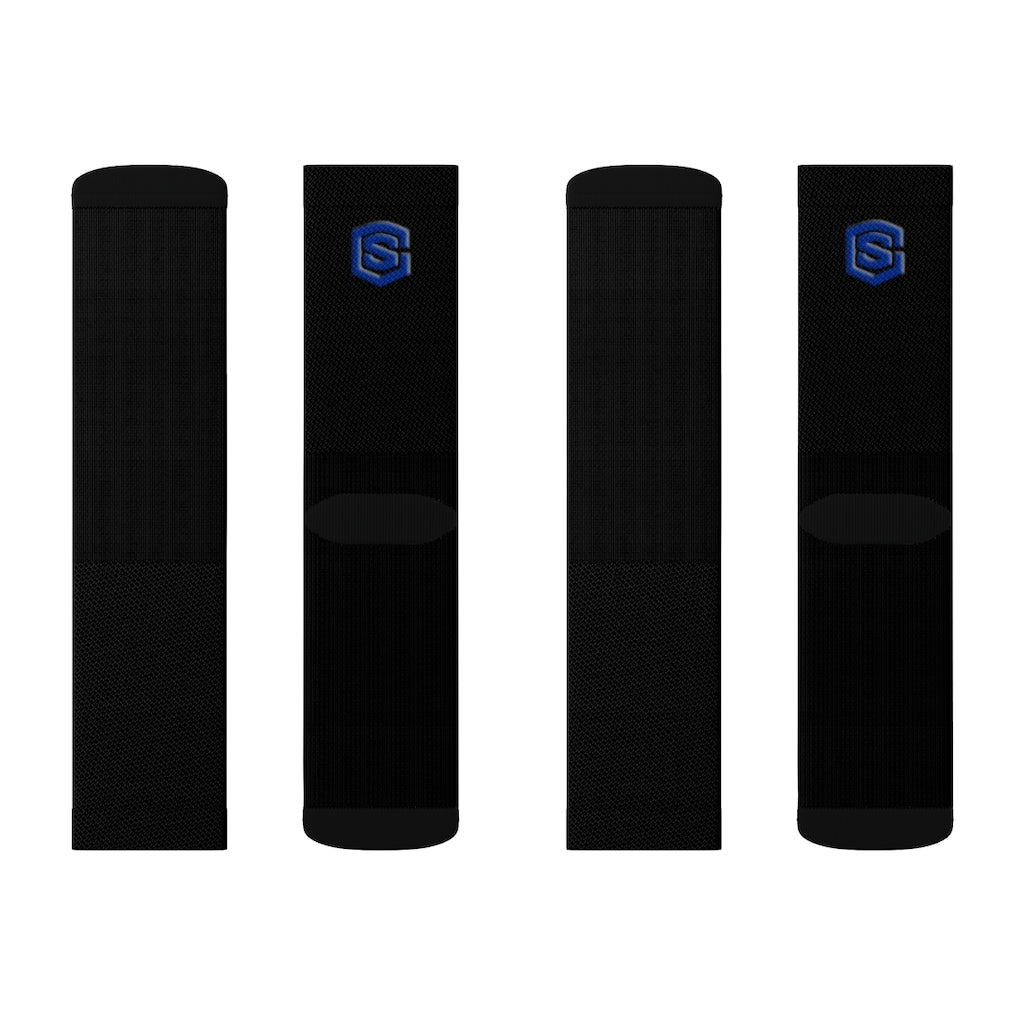 Black Sublimation Socks Blue Logo