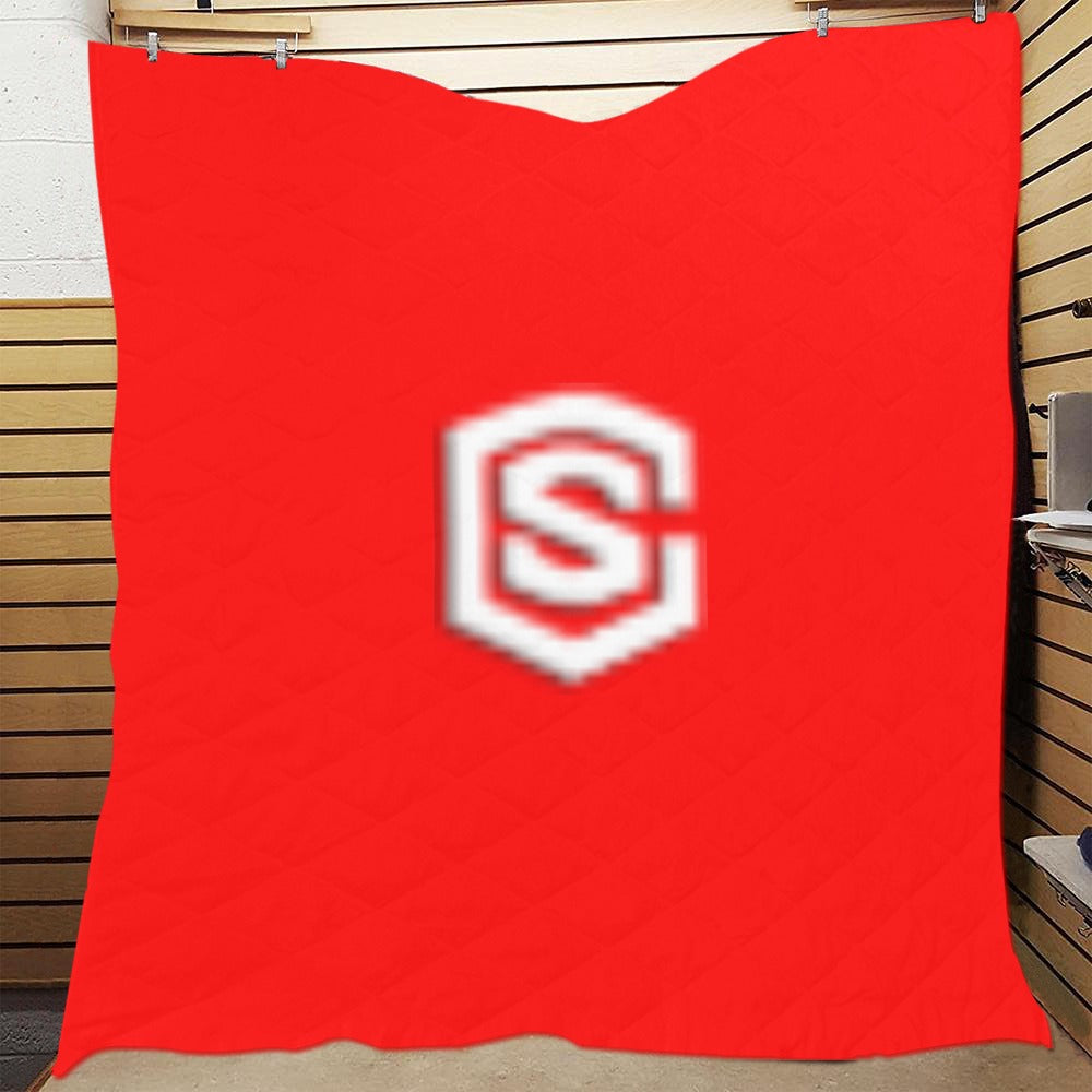 Red  Quilt with White Logo Custom Quilt  70" x 80"