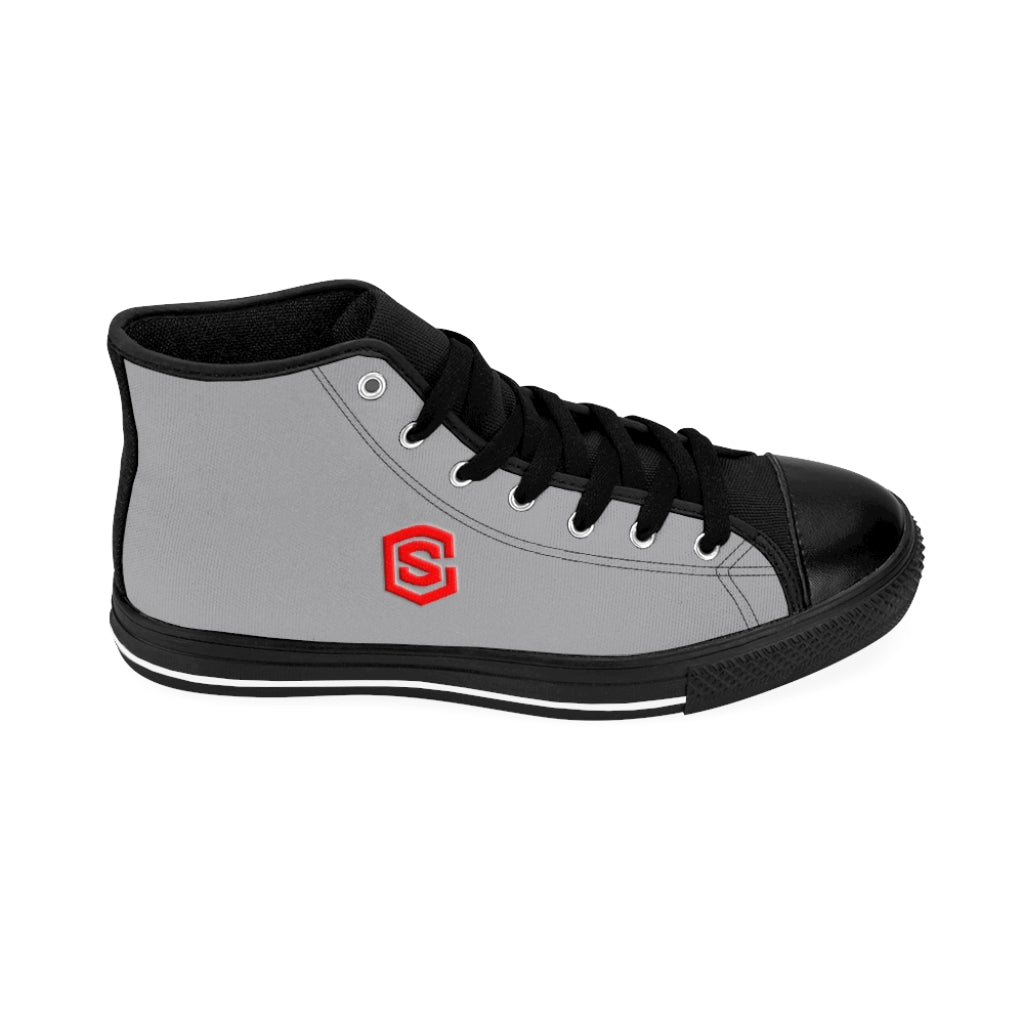 grey Men's High-top Sneakers - red logo