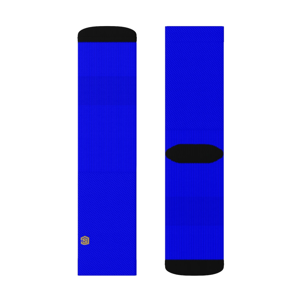 Blue Sublimation Socks with Gold Logo