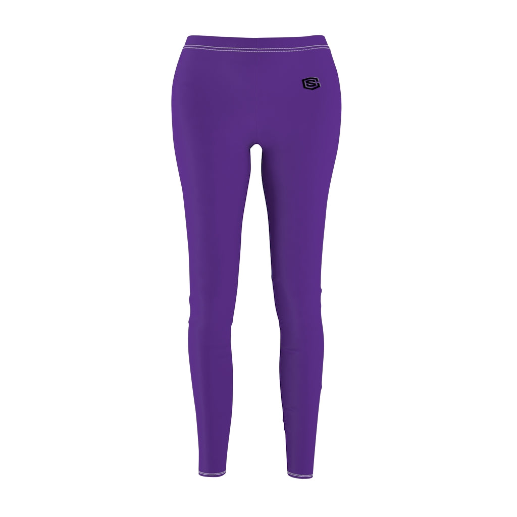 Purple Women's Cut & Sew Casual Leggings Black logo