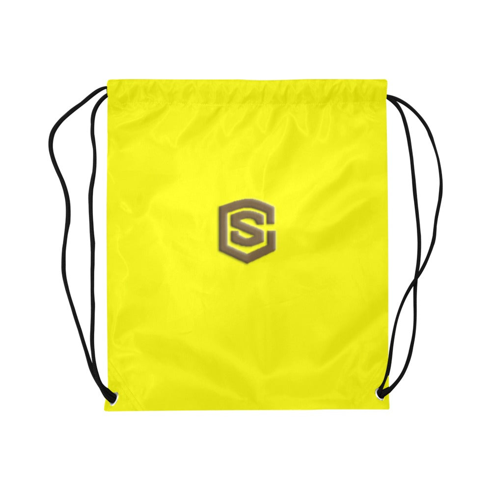 Yellow Drawstring Bags Large With Brown Logo Drawstring Bags (Model 1604) (Large)