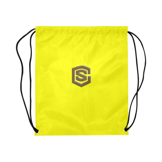 Yellow Drawstring Bags Large With Brown Logo Drawstring Bags (Model 1604) (Large)