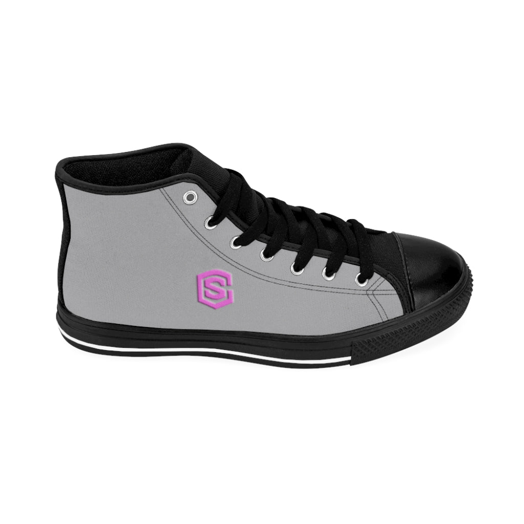 grey Men's High-top Sneakers - pink logo