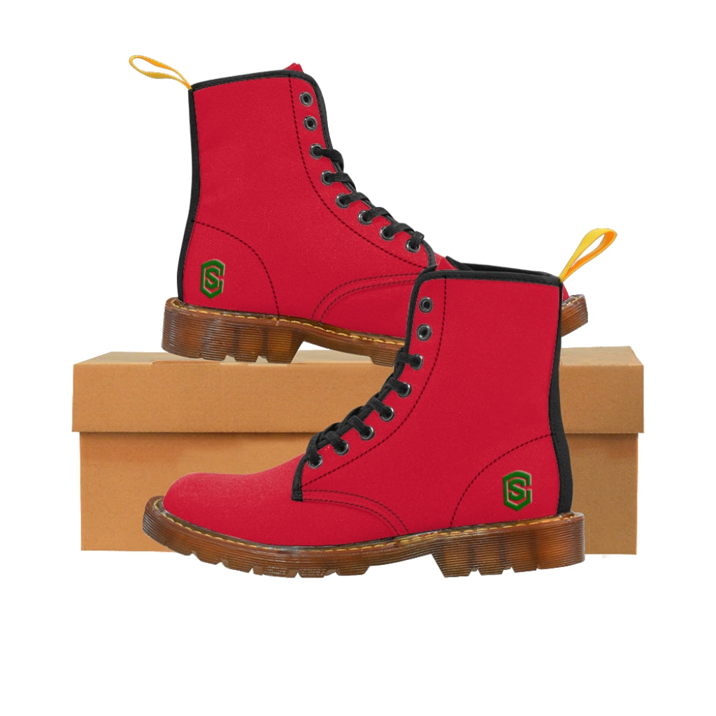 Red Men's Canvas Boots Green Logo