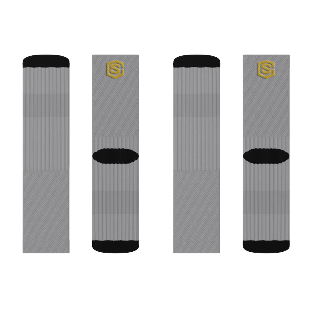 Grey Sublimation Socks Gold Logo