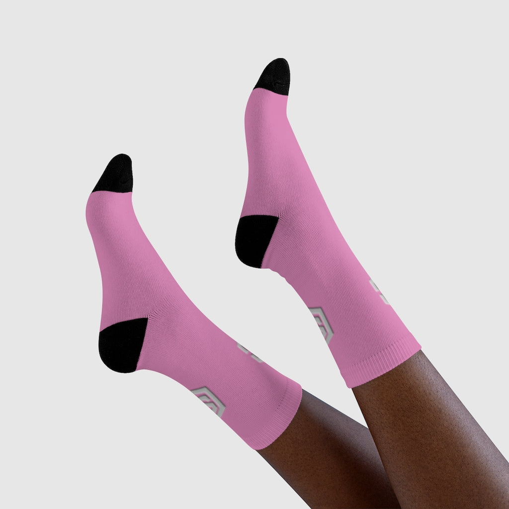 pink Sublimation Crew Socks (EU) Silver Logo