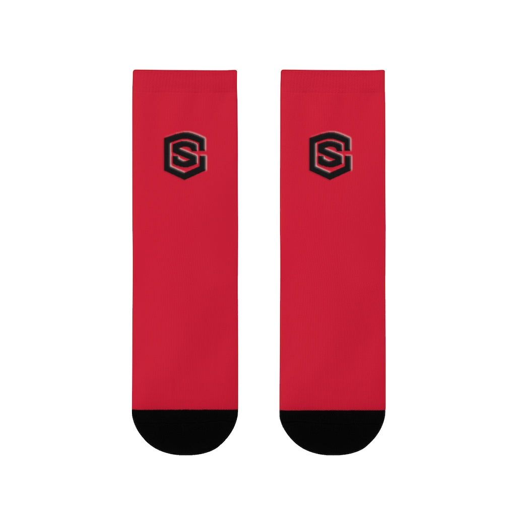 Red Sublimation Crew Socks (EU) Blue Logo