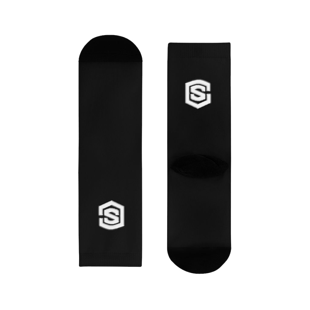 Black Sublimation Crew Socks (EU) white Logo