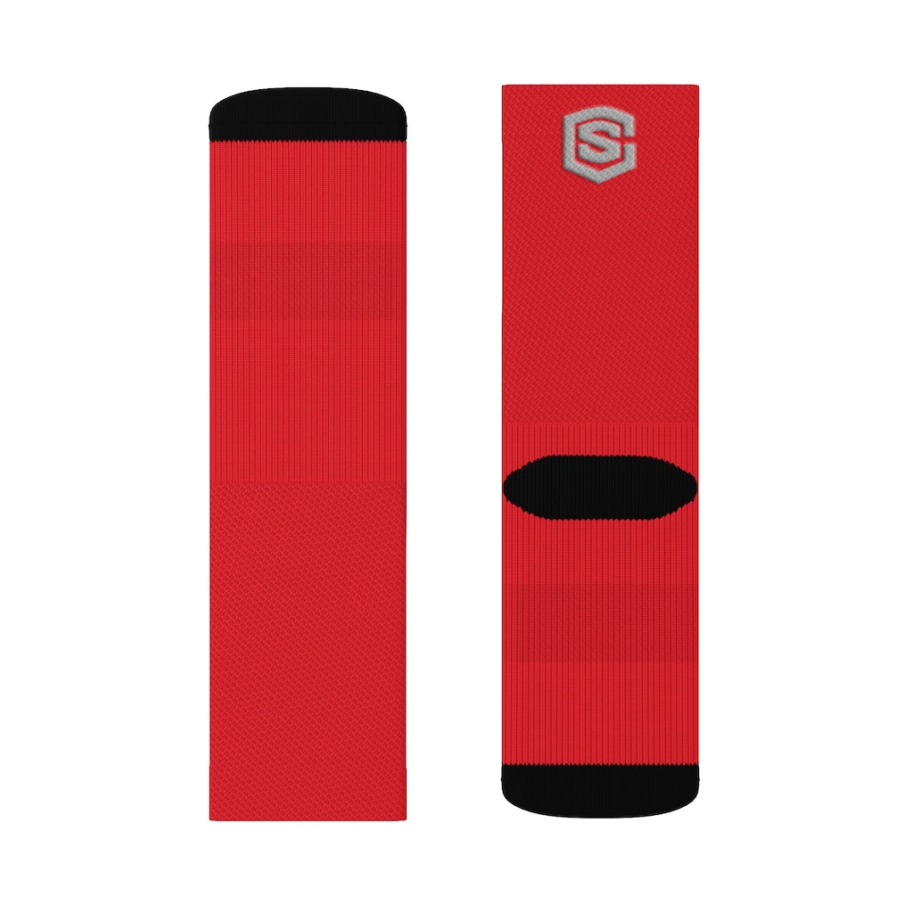 Red Sublimation Socks Silver Logo