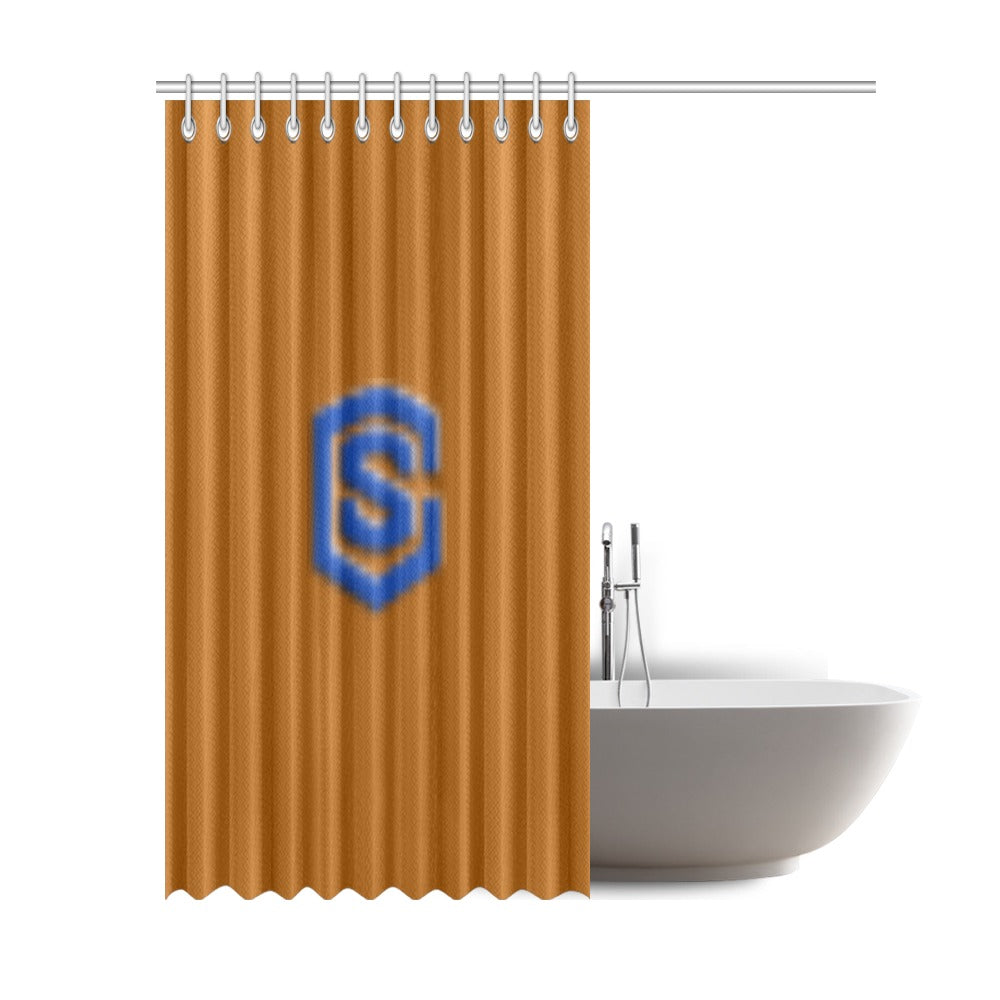 Brown Shower Curtain 69"x84" with Blue Logo Shower Curtain 69"x84"
