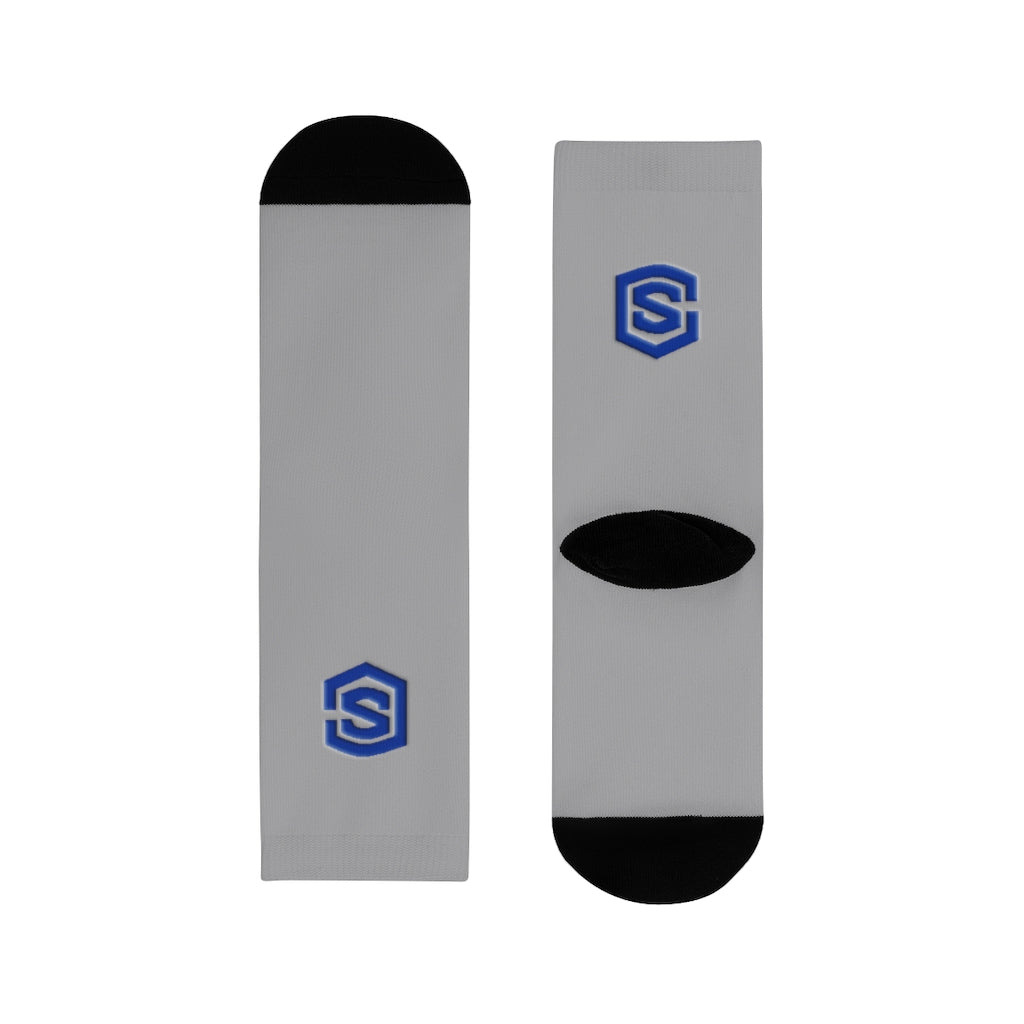 grey Sublimation Crew Socks (EU) Blue Logo