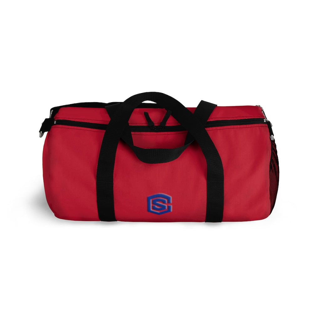 Red Duffel Bag Blue Logo