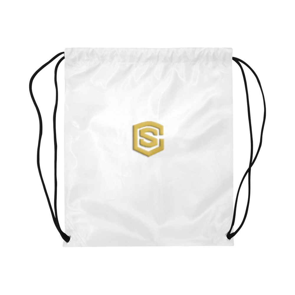 White Drawstring Bags Large With Gold Logo Drawstring Bags (Model 1604) (Large)
