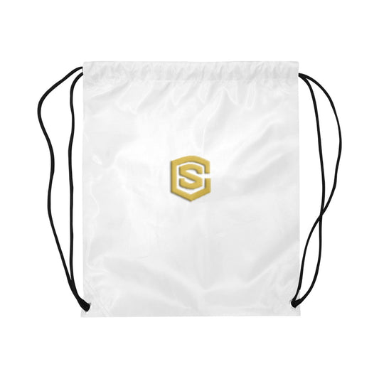 White Drawstring Bags Large With Gold Logo Drawstring Bags (Model 1604) (Large)