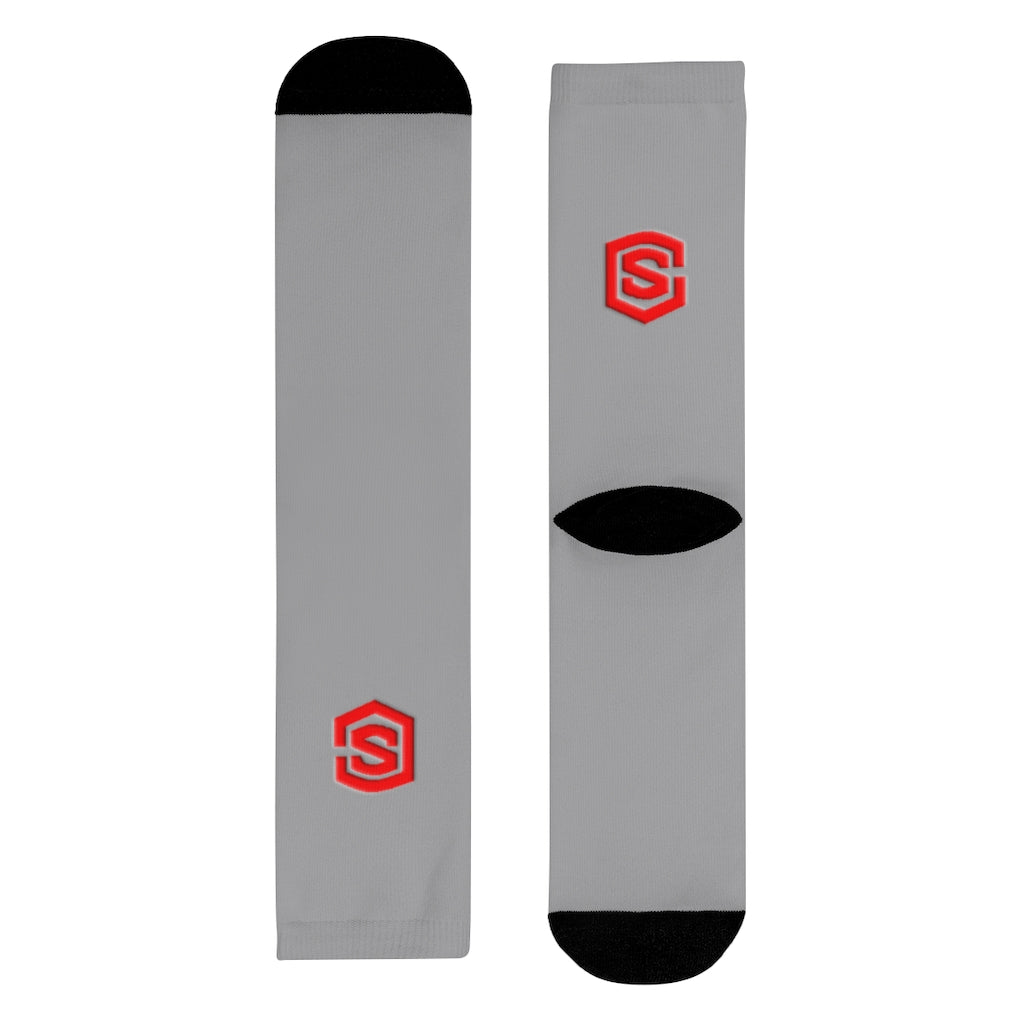 Grey Sublimation Crew Socks (EU) Red Logo