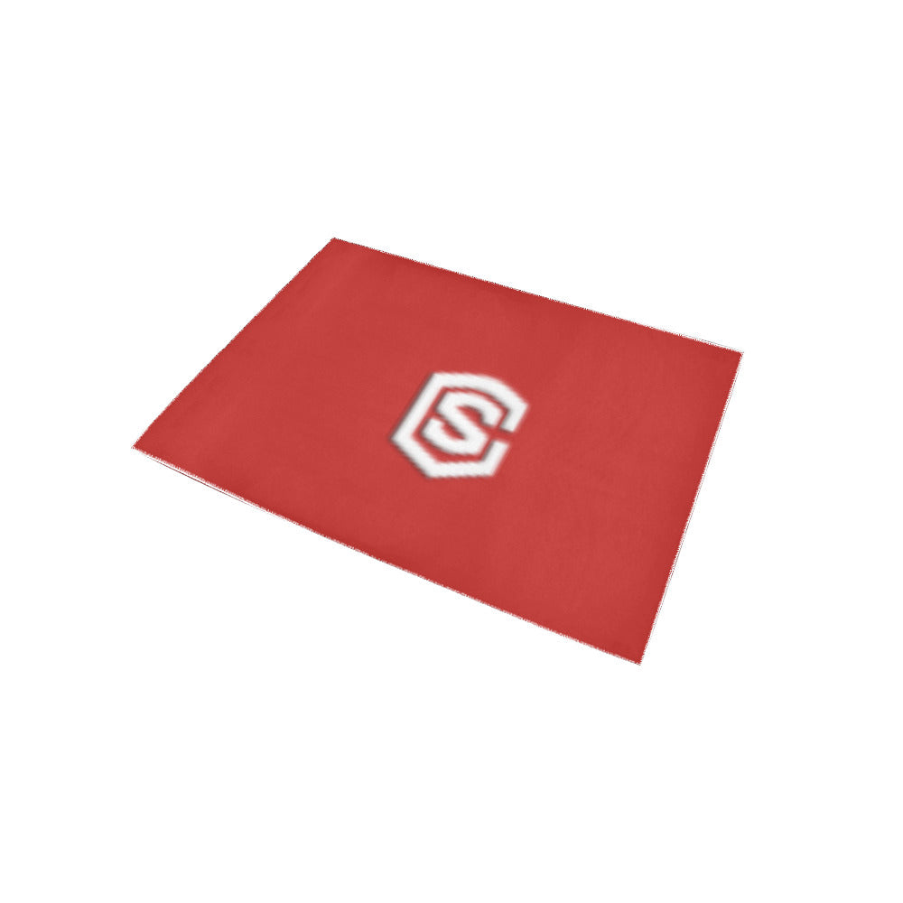 Red Area Rug White Logo Area Rug 5' x 3.2'