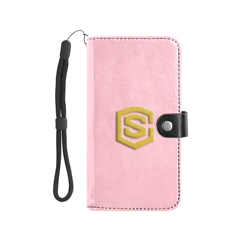 Pink Flip Leather Purse for Mobile Phone(Model1703)(Large) with Gold Logo Flip Leather Purse for Mobile Phone(Model1703)(Large)