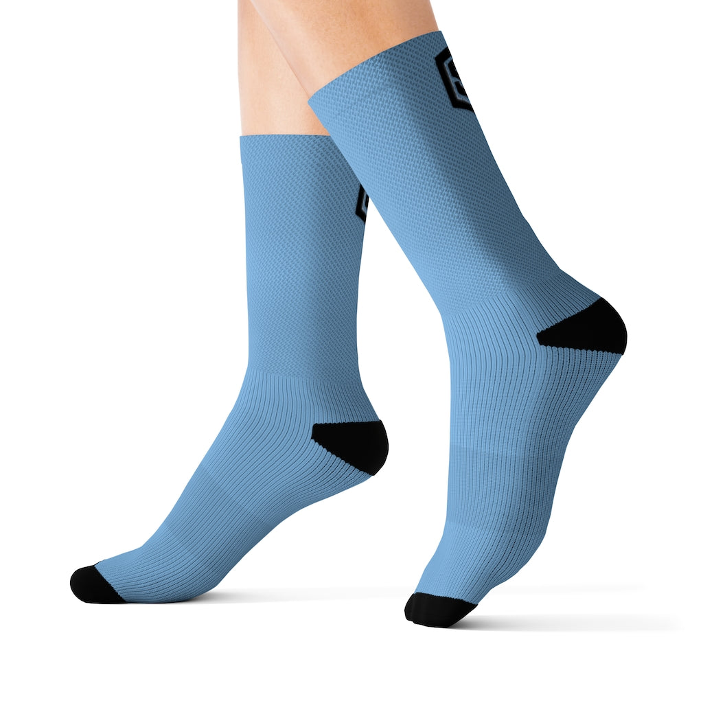 Blue Sublimation Socks Black Logo