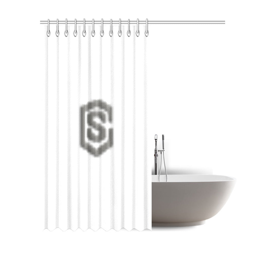 White Shower Curtain 69"x84" with Gray Logo Shower Curtain 69"x84"