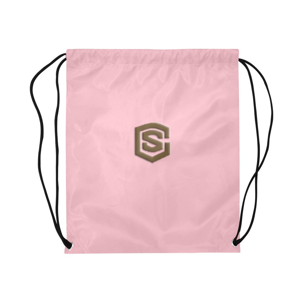 Pink Drawstring Bags Large With Brown Logo Drawstring Bags (Model 1604) (Large)