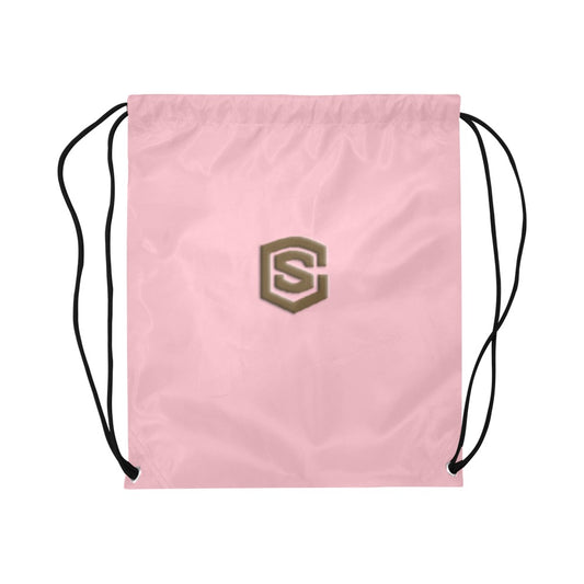 Pink Drawstring Bags Large With Brown Logo Drawstring Bags (Model 1604) (Large)