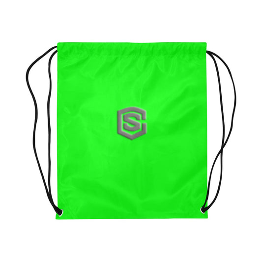 Green Drawstring Bags Large With Grey Logo Drawstring Bags (Model 1604) (Large)