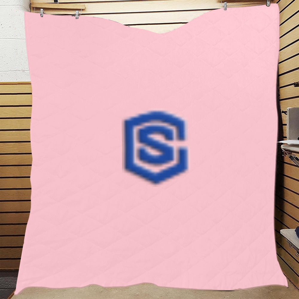 Pink  Quilt with Blue Logo Custom Quilt  70" x 80"
