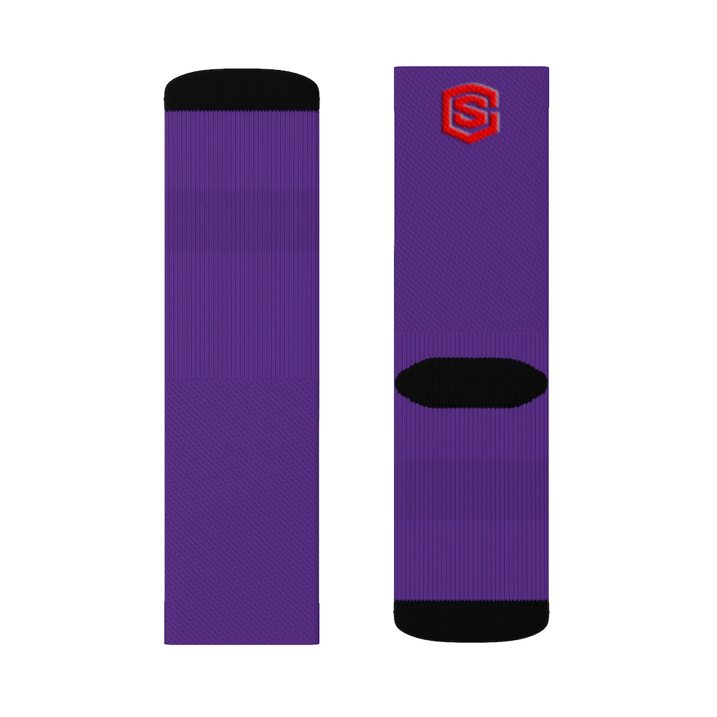 Purple Sublimation Socks Red Logo