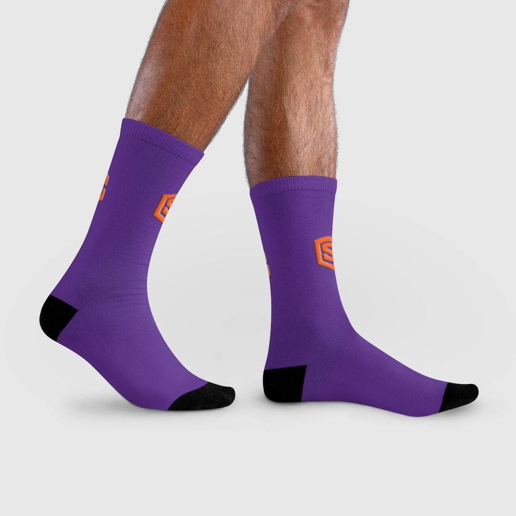 Purple Sublimation Crew Socks (EU) Orange Logo