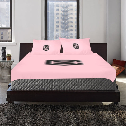 Pink 3-Piece Bedding Set (1 Duvet Cover 86"x70"; 2 Pillowcases 20"x30")(One Side) wtih Black Logo 3-Piece Bedding Set (1 Duvet Cover 86"x70"; 2 Pillowcases 20"x30")(One Side)