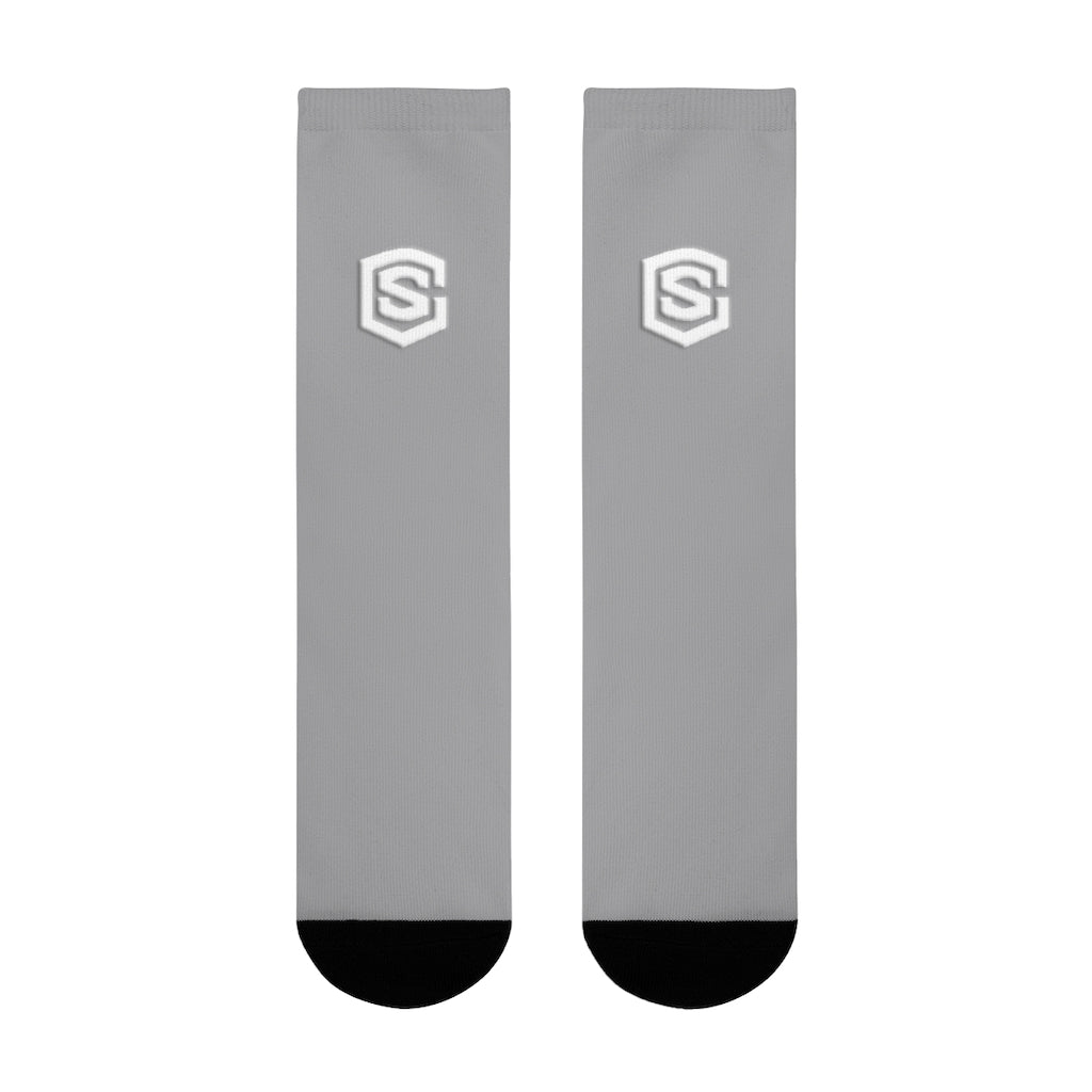 Grey Sublimation Crew Socks (EU) white Logo