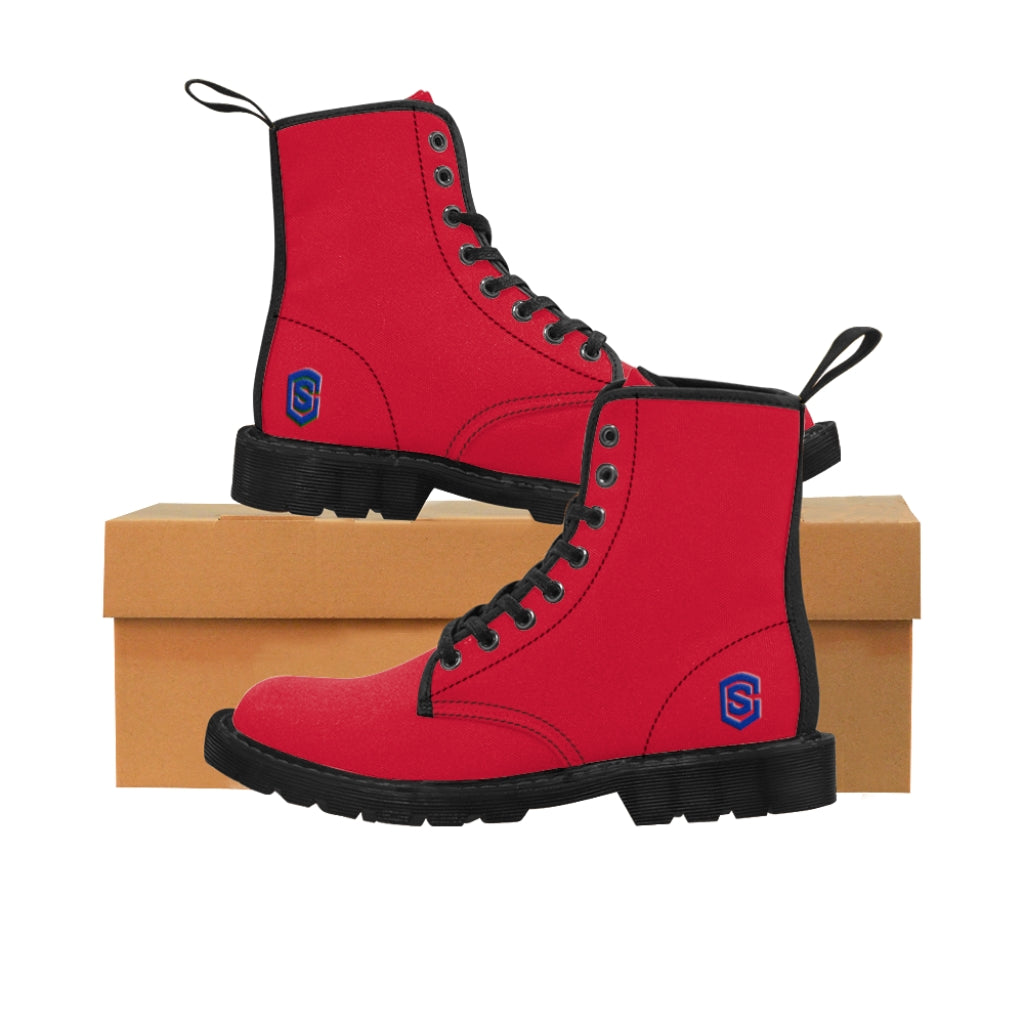 Red Men's Canvas Boots Blue Logo