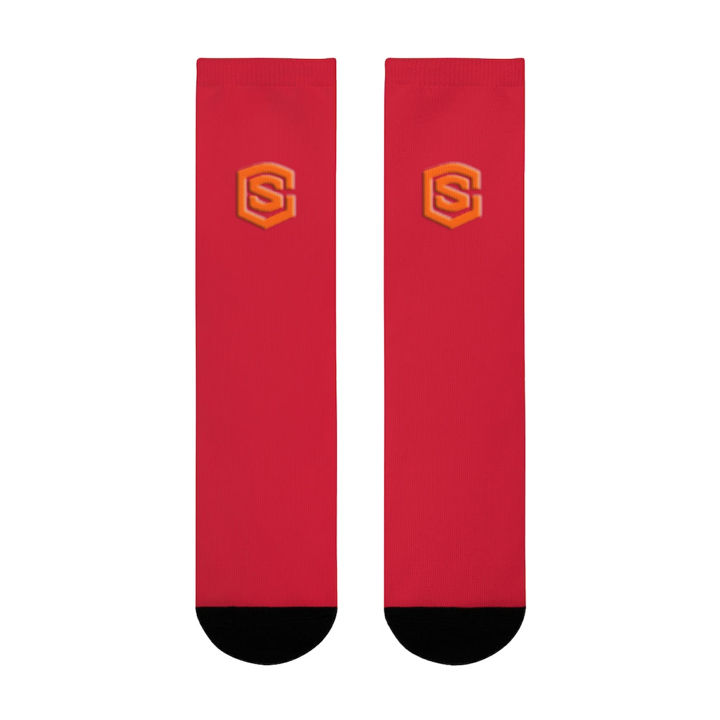 Red Sublimation Crew Socks (EU) Orange Logo