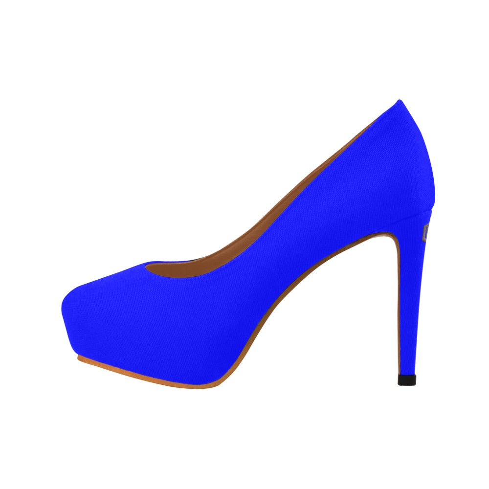 Blue Women's Pumps With Brown Logo Women's High Heels (Model 044)