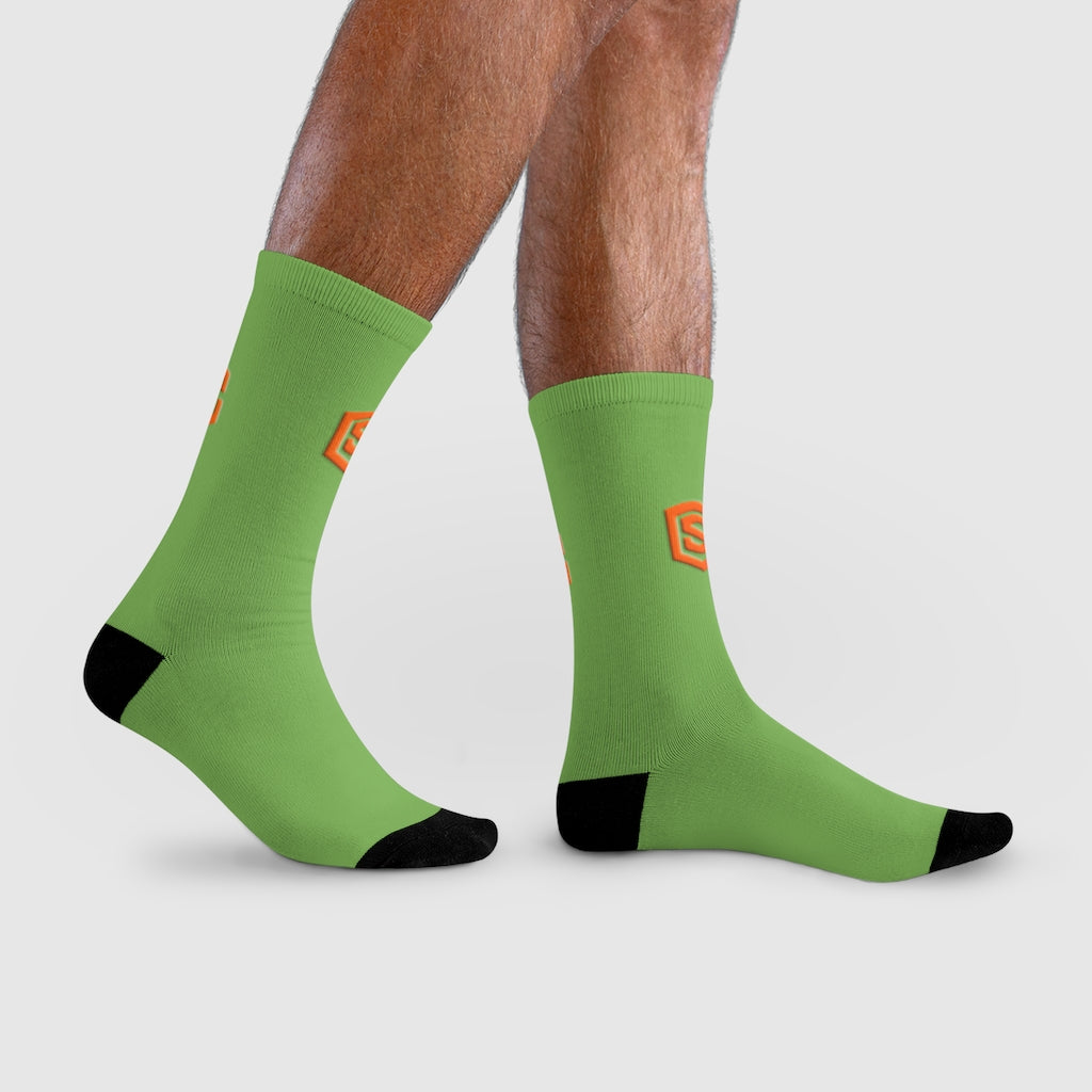Green Sublimation Crew Socks (EU) Orange Logo