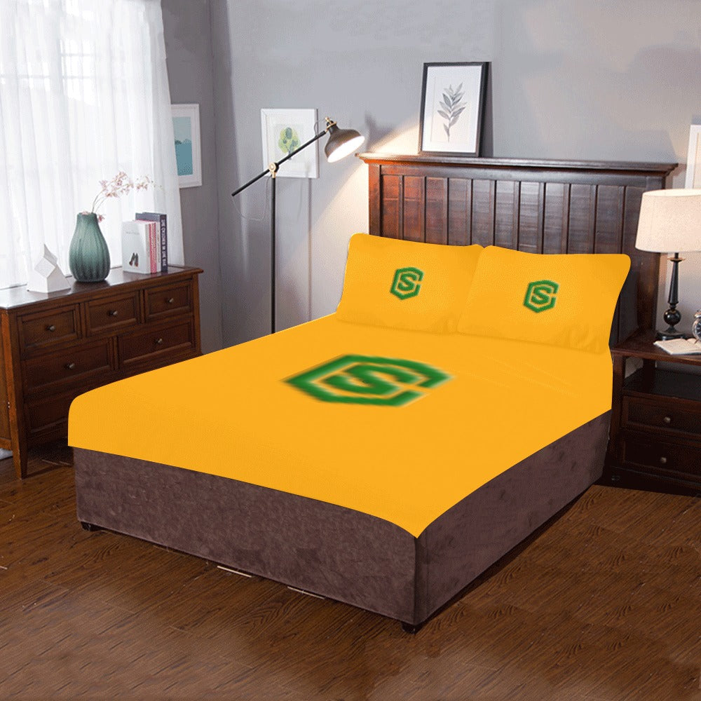 Orange 3-Piece Bedding Set (1 Duvet Cover 86"x70"; 2 Pillowcases 20"x30")(One Side) wtih Green Logo 3-Piece Bedding Set (1 Duvet Cover 86"x70"; 2 Pillowcases 20"x30")(One Side)