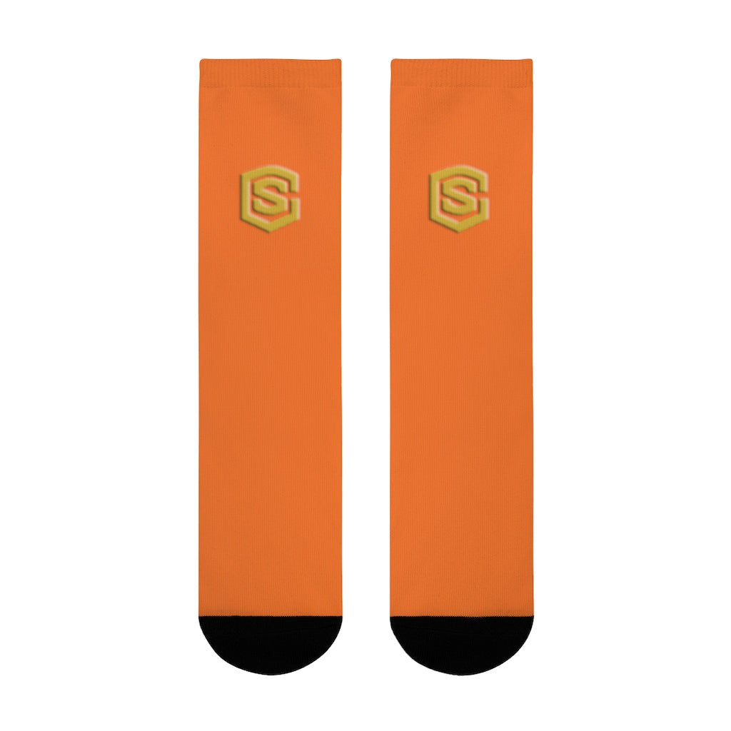 Orange Sublimation Crew Socks (EU) Gold Logo